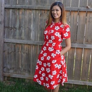 J Crew Factory Red Floral Short Sleeve Dress Size 0 NWT
